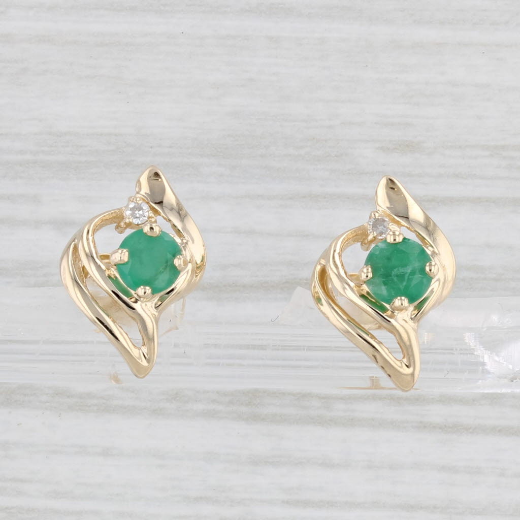 Light Gray 0.50ctw Emerald Stud Earrings 14k Yellow Gold Diamond Accents