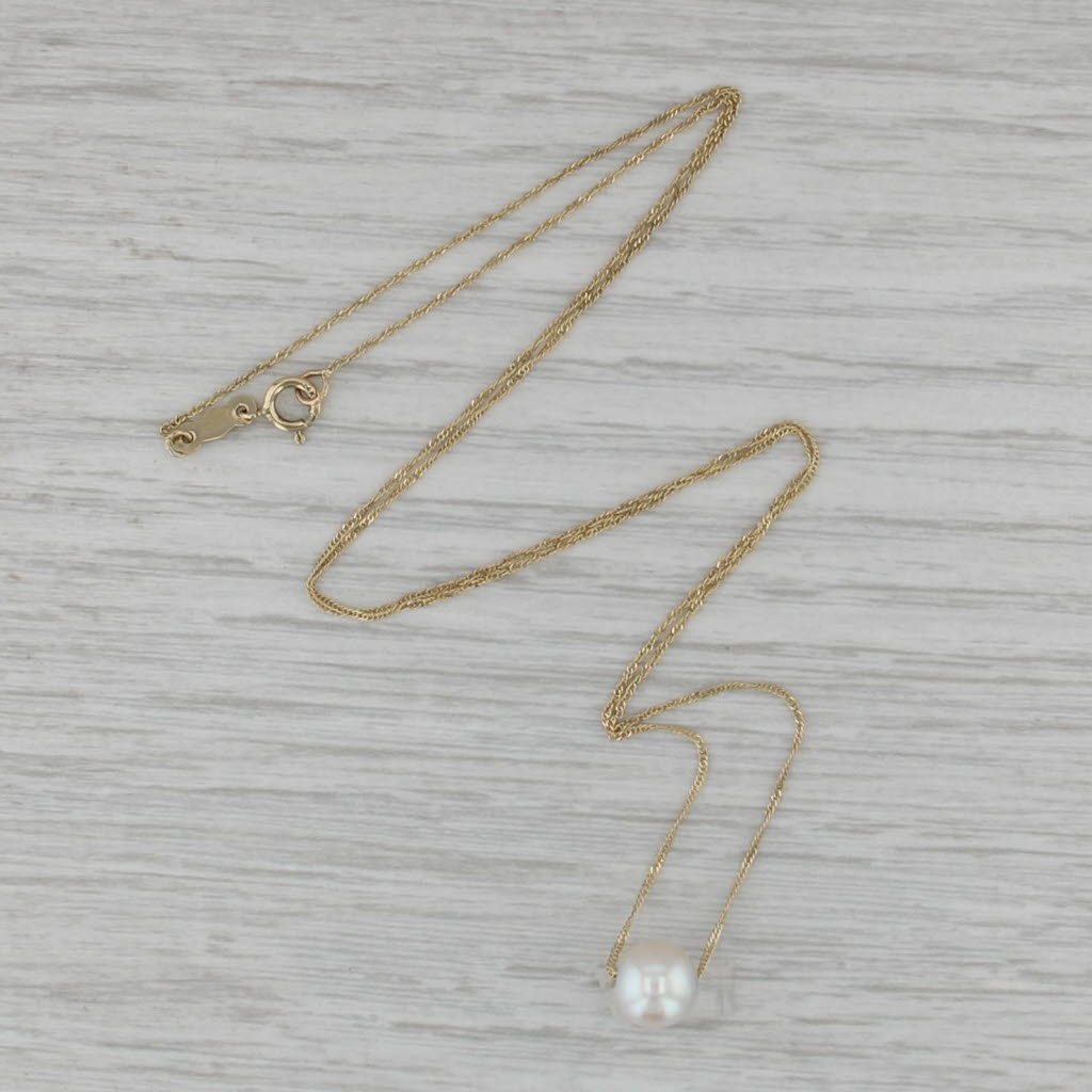 7.5 mm Cultured Pearl Solitaire Bead Necklace 14k Gold 19" Singapore Chain