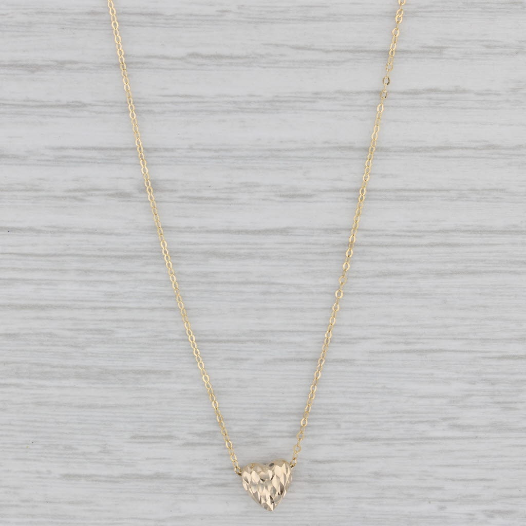 Gray Small Heart Pendant Necklace 14k Yellow Gold 18" Cable Chain