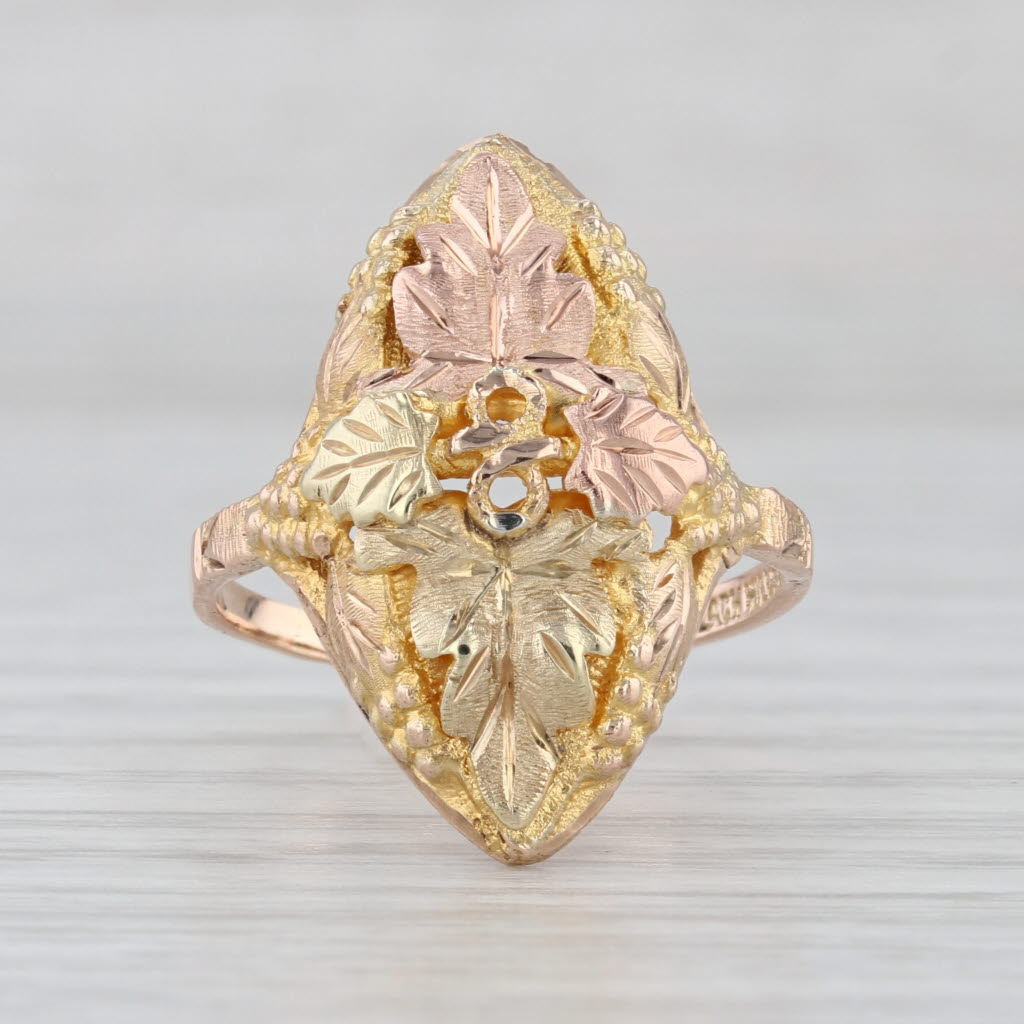 Black Hills Gold Tri-Toned Leaf Ring 10k Yellow Rose Green Gold Size 7.25