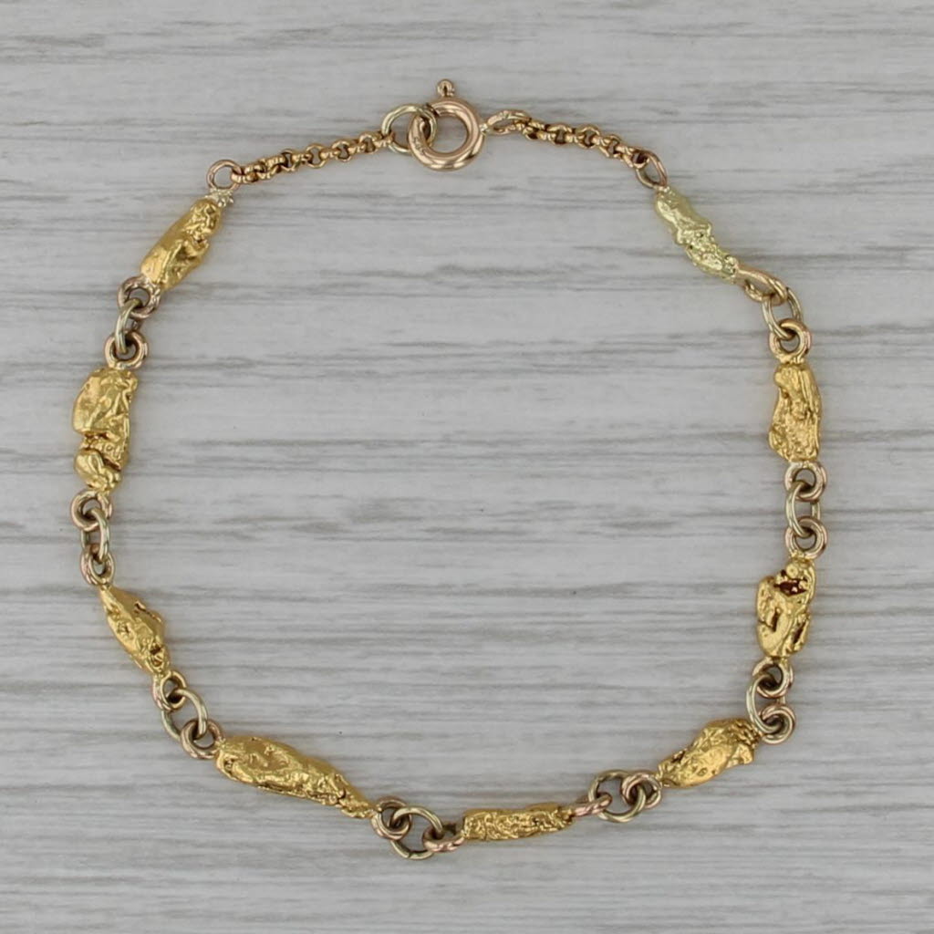 6.5" Nugget Cable Chain Bracelet 14k -22k Yellow Gold