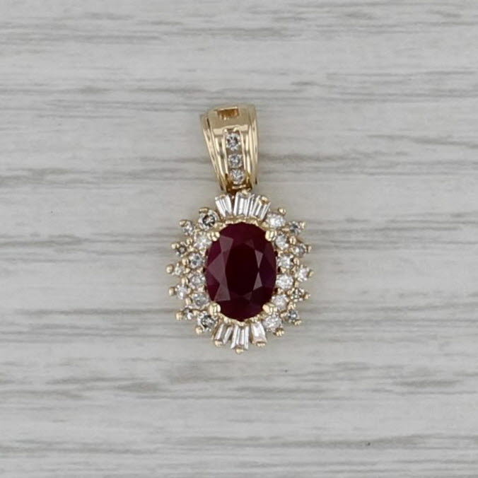 1.90ctw Oval Ruby Diamond Halo Pendant 14k Yellow Gold