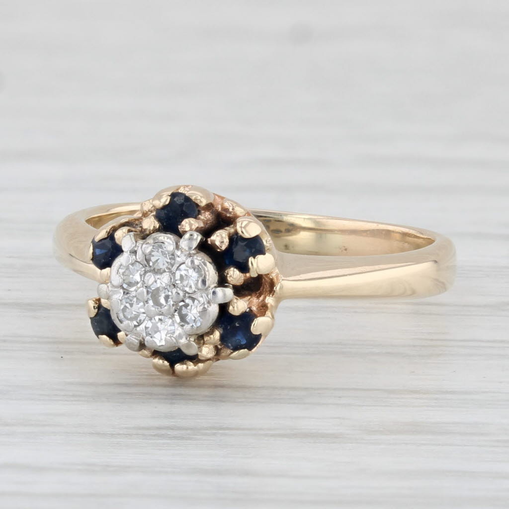 Light Gray 0.24ctw Diamond Cluster Blue Sapphire Halo Ring 10k Yellow Gold Engagement Sz 5