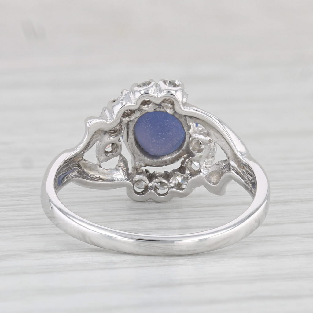 Light Gray Lab Created Star Sapphire Diamond Ring 14k White Gold Size 6.25