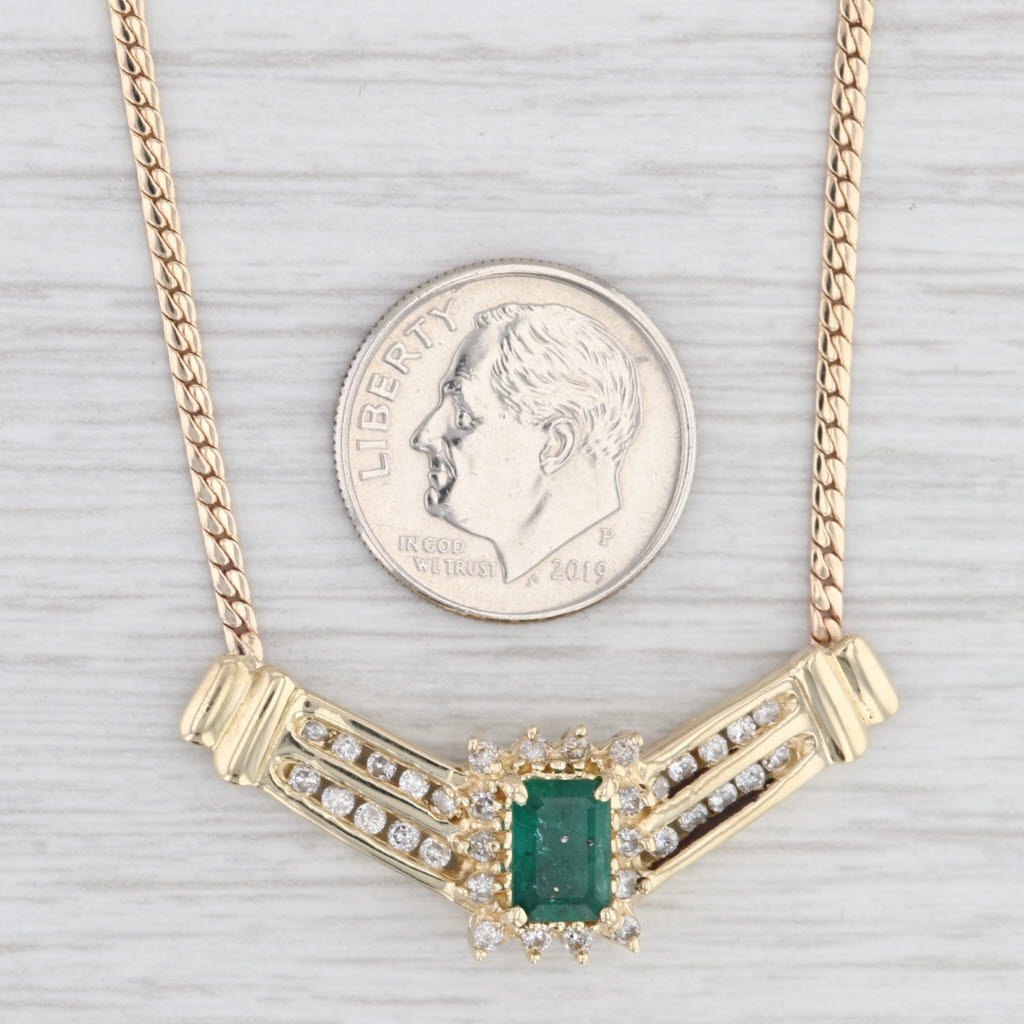 Light Gray 1.28ctw Emerald Diamond Halo Pendant 14k Yellow Gold 16.5" Herringbone Chain