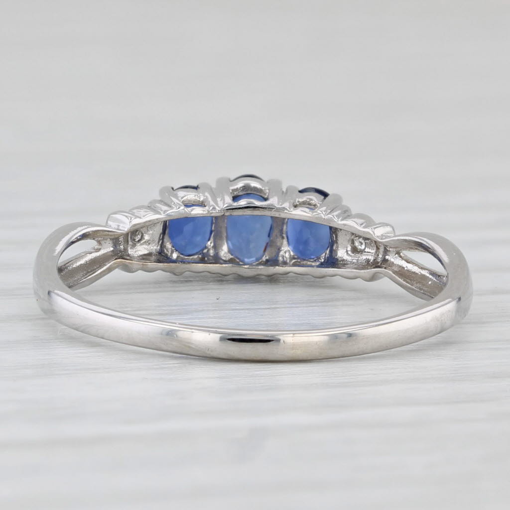 Light Gray 0.95ctw Lab Created Sapphire 3-Stone Ring 10k White Gold Size 9 Diamond Accents