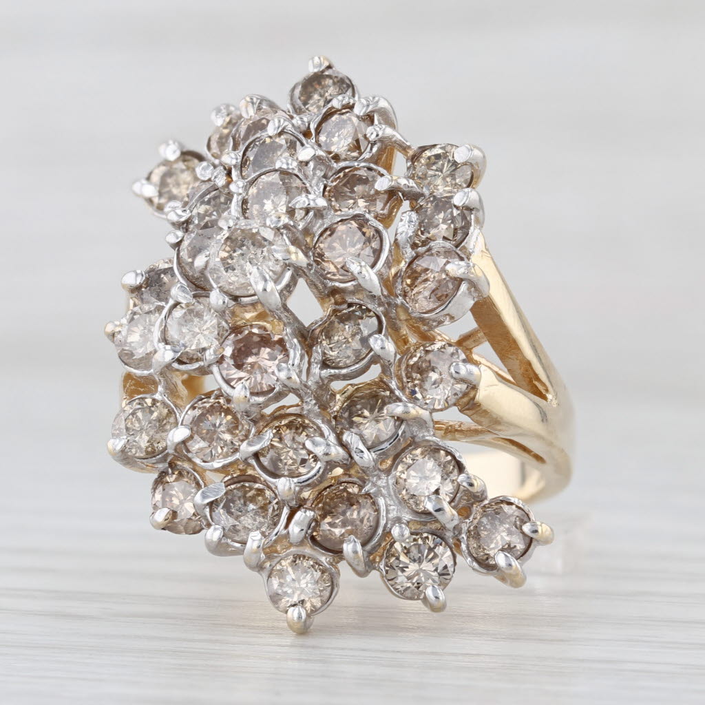 5ctw Brown Diamond Cluster Cocktail Ring 14k Yellow Gold Size 8.5