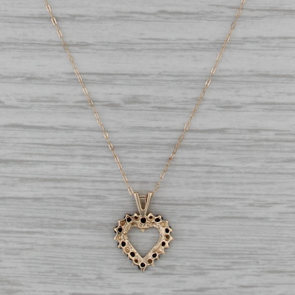 0.33ctw Blue Sapphire Diamond Heart Pendant Necklace 10k Yellow Gold Cable Chain