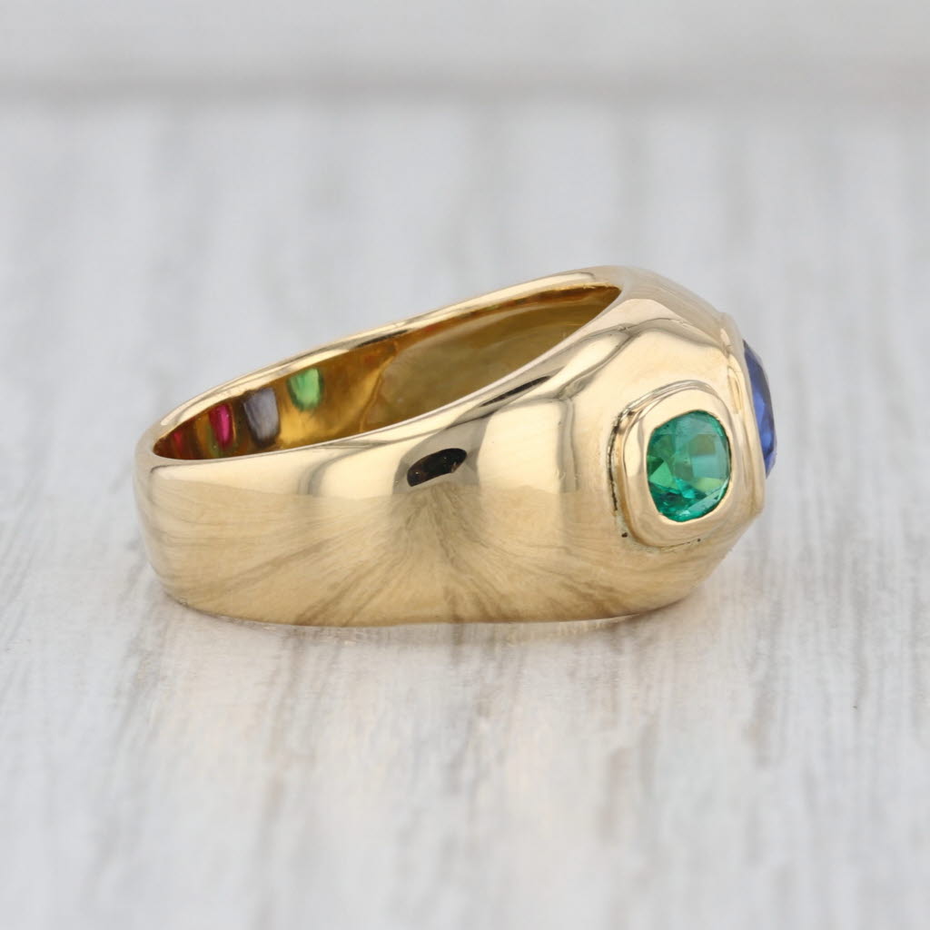 1.95ctw Sapphire Emerald Ruby Domed Ring 18k Yellow Gold Size 7.75
