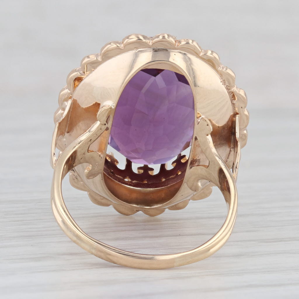 Light Gray Vintage Amethyst Pearl Halo Cocktail Ring 12k Yellow Gold Size 8.5