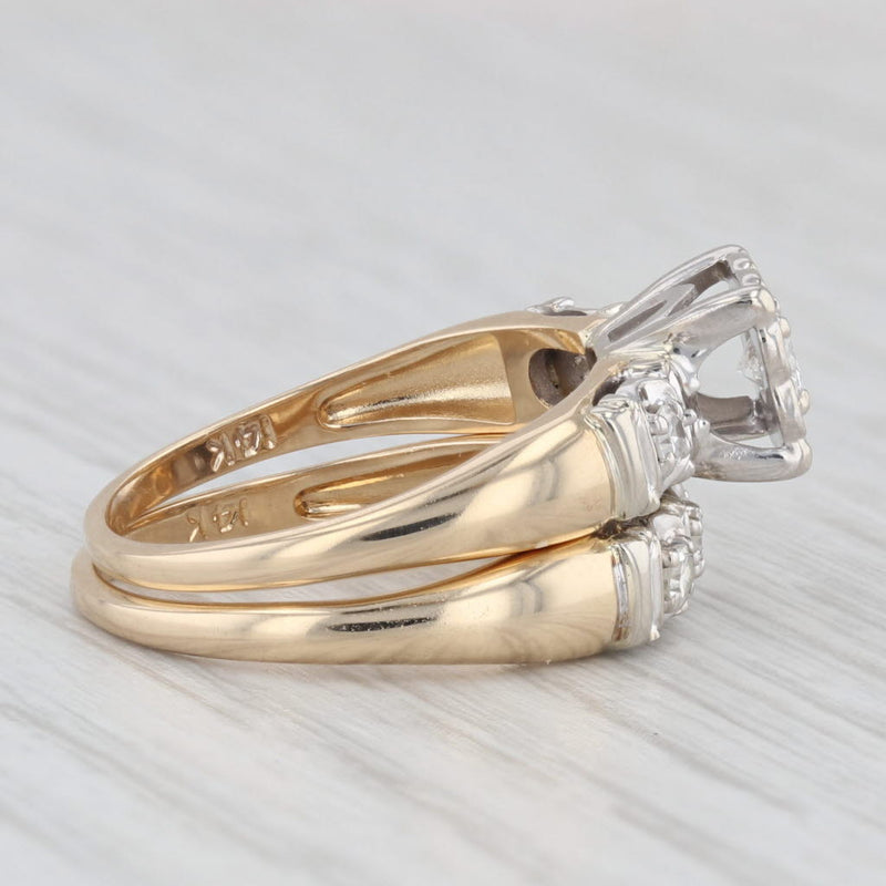 Vintage 0.33ctw Diamond Engagement Ring Wedding Band Bridal Set 14k Gold Size 6