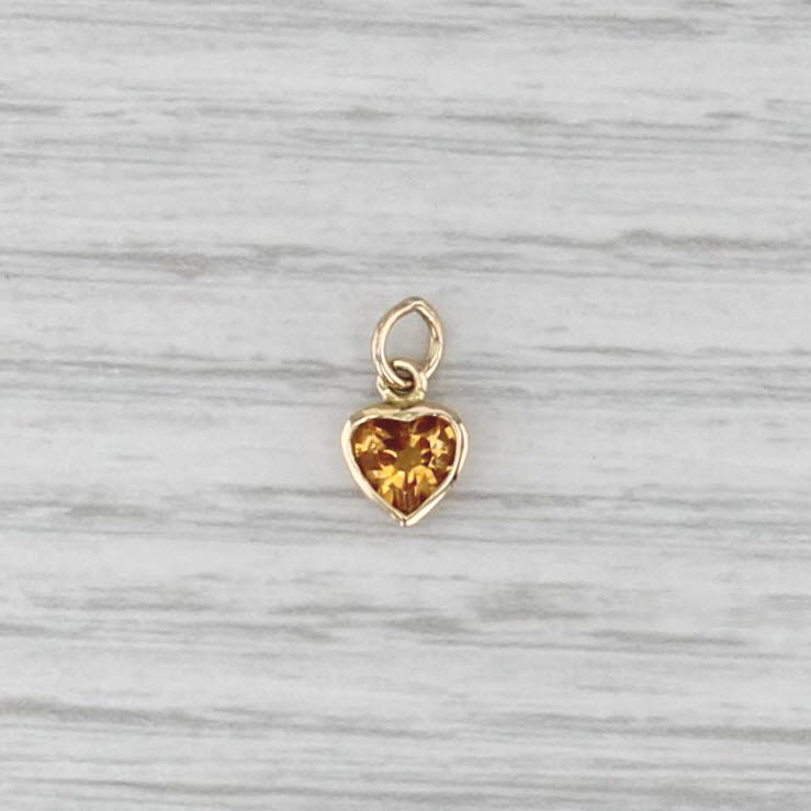 Small 0.46ct Citrine Heart Charm 14k Yellow Gold November Birthstone Pendant