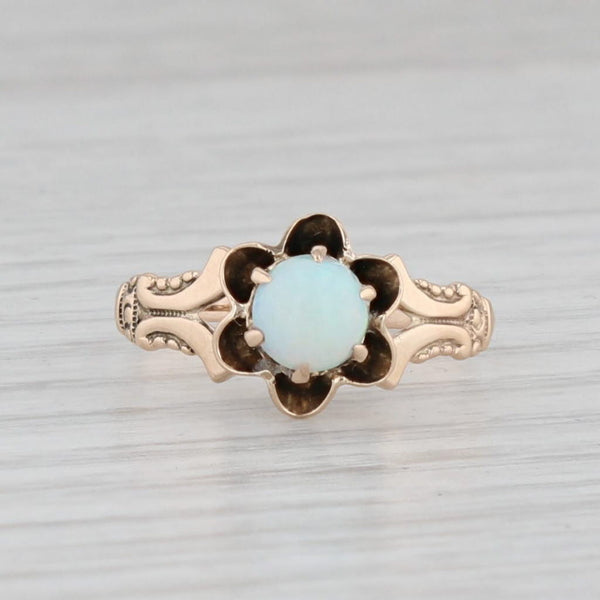 Victorian Opal Flower Ring 10k Gold Size 5.5 Antique Round Cabochon Solitaire