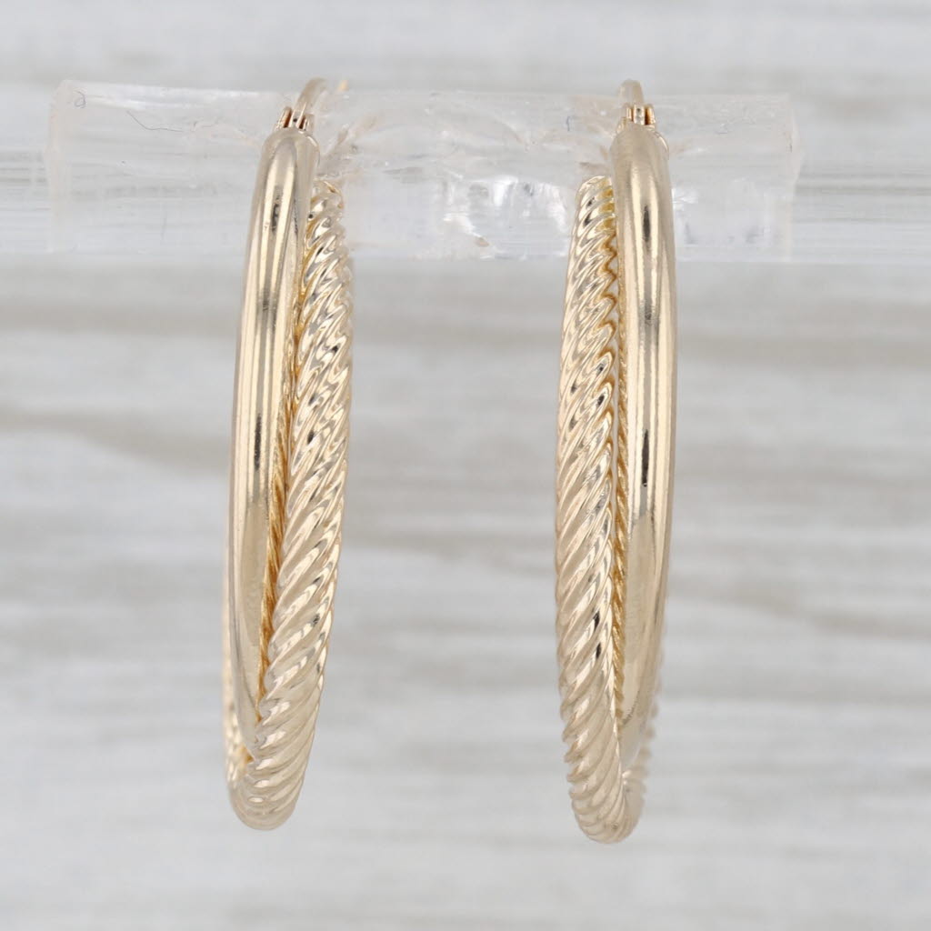 Woven Rope Double Crossover Hoop Earrings 14k Yellow Gold Round Hoops