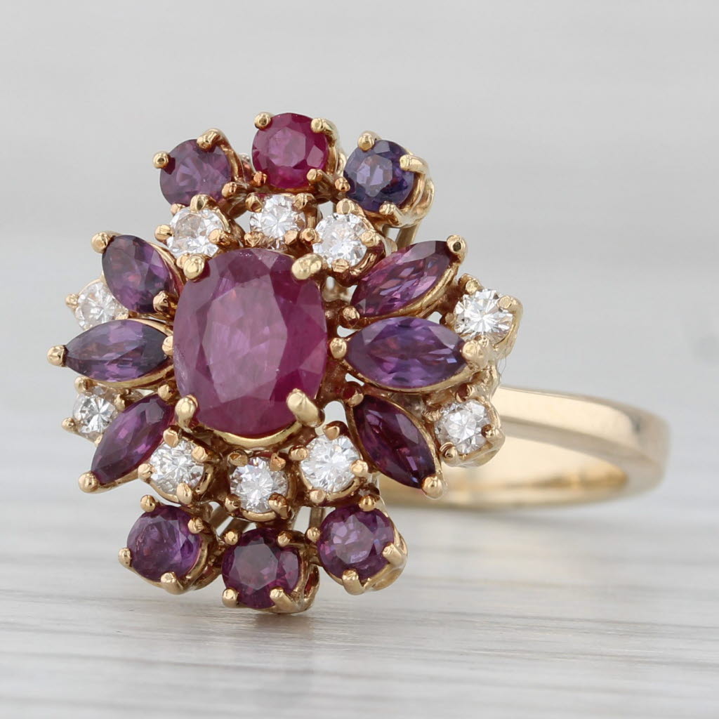 Light Gray 2.16ctw Ruby Diamond Cluster Cocktail Ring 14k Yellow Gold Size 5.75