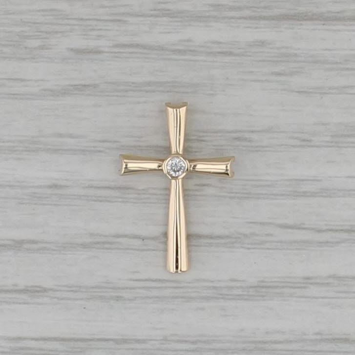 Diamond Solitaire Cross Pendant 14k Yellow Gold Religious Jewelry