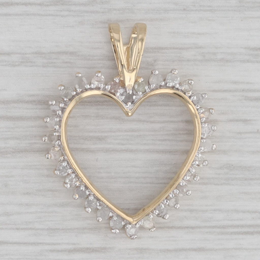 Gray 0.30ctw Diamond Open Heart Pendant 10k Yellow Gold