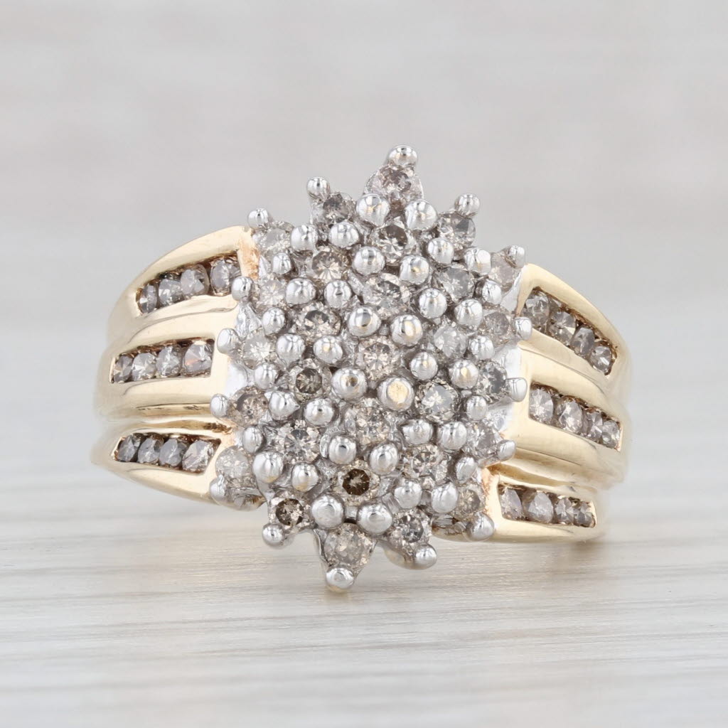 Light Gray 0.74ctw Diamond Cluster Ring 10k Yellow Gold Size 7 Cocktail