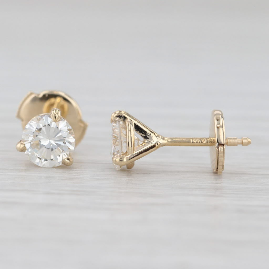 Light Gray 0.99ctw Round Diamond Solitaire Stud Earrings 14k Yellow Gold GIA