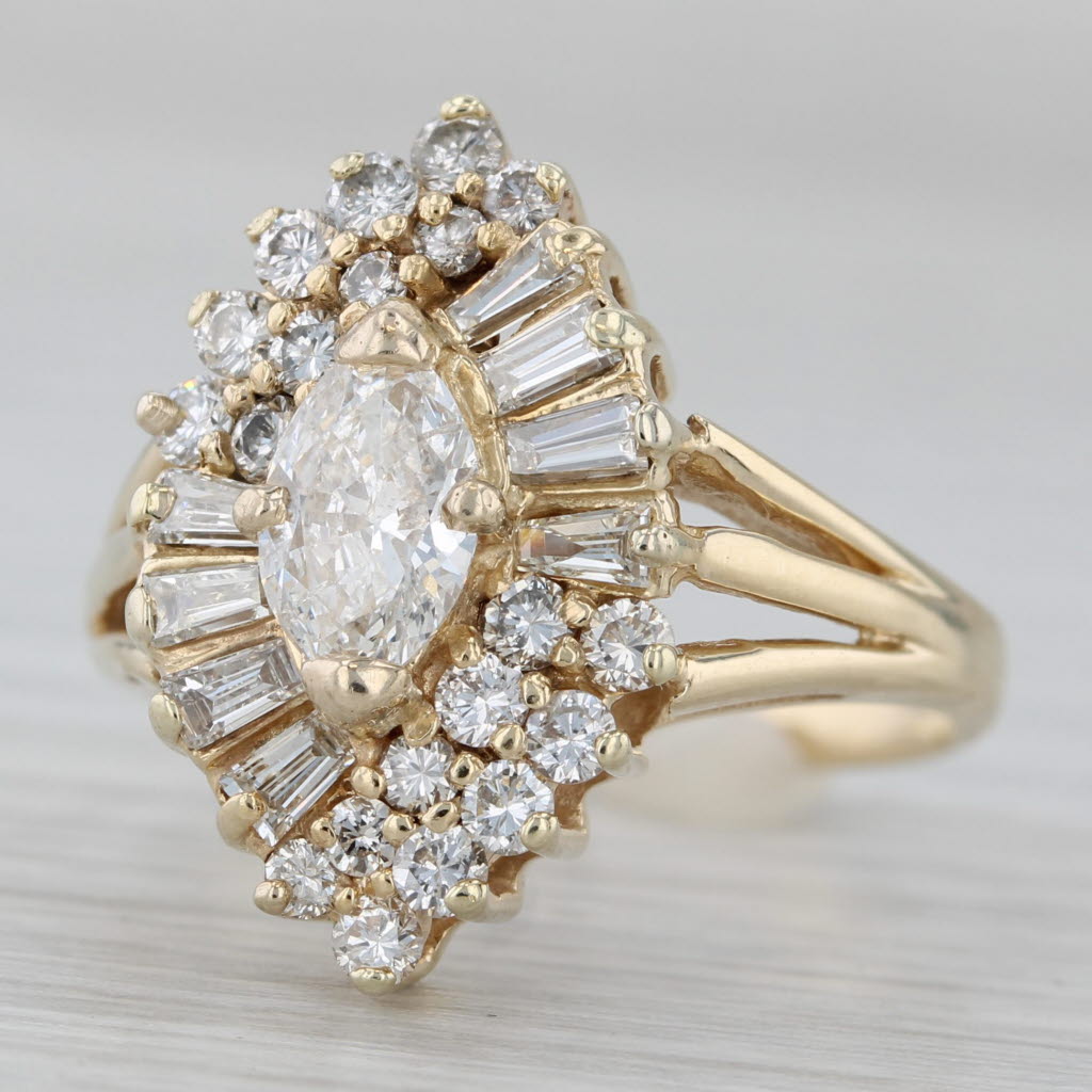 Gray 1.36ctw Marquise Halo Diamond Engagement Ring 14k Yellow Gold Size 6.75