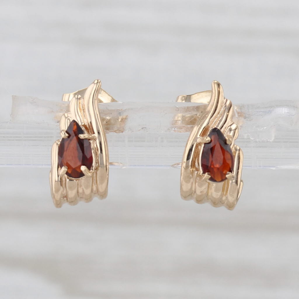 0.50ctw Pear Garnet Small J-Hook Stud Earrings 14k Yellow Gold Studs