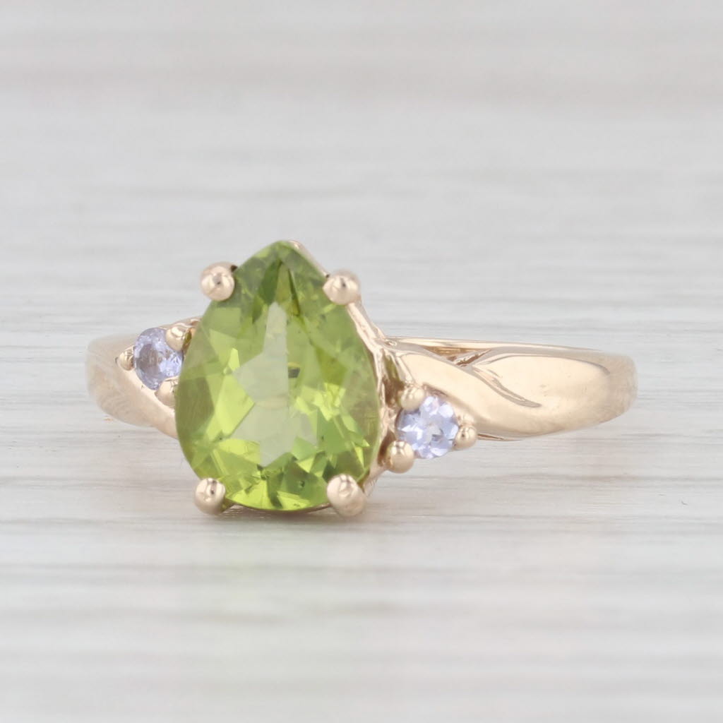 Light Gray 1.79ctw Pear Peridot Tanzanite Ring 10k Yellow Gold Size 6