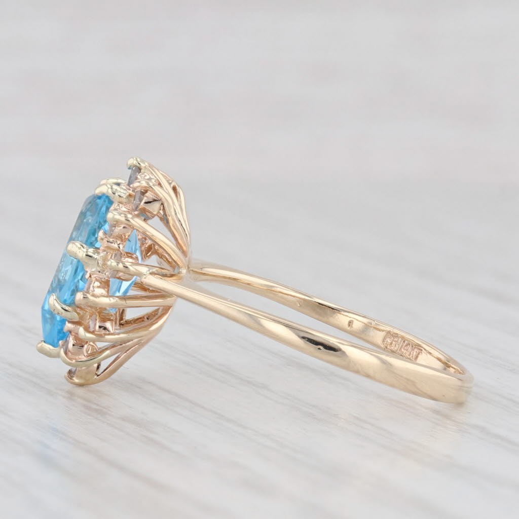 Light Gray 2.60ctw Pear Blue Topaz Diamond Halo Ring 14k Yellow Gold Size 6.75 Engagement