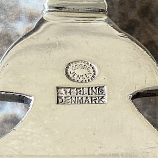 Jensen Denmark Acorn Fish Serving Set Sterling Silver Pierced Fork Knife