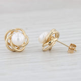 Cultured Pearl Button Knot Stud Earrings 14k Yellow Gold