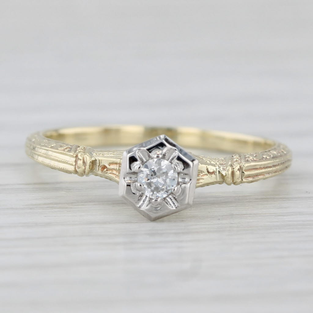 Light Gray Vintage Diamond Ring 14k Yellow Gold Size 5.75 Engagement Style