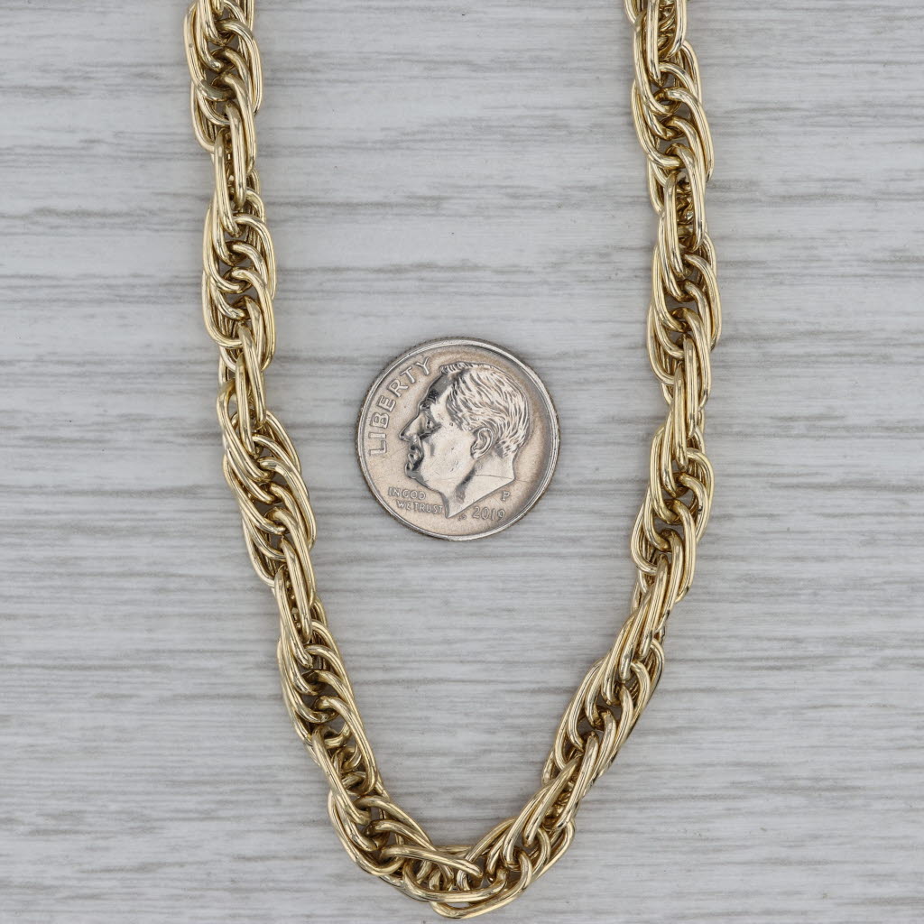 Dark Gray Chunky Rope Chain Necklace 14k Yellow Gold 18" 6mm