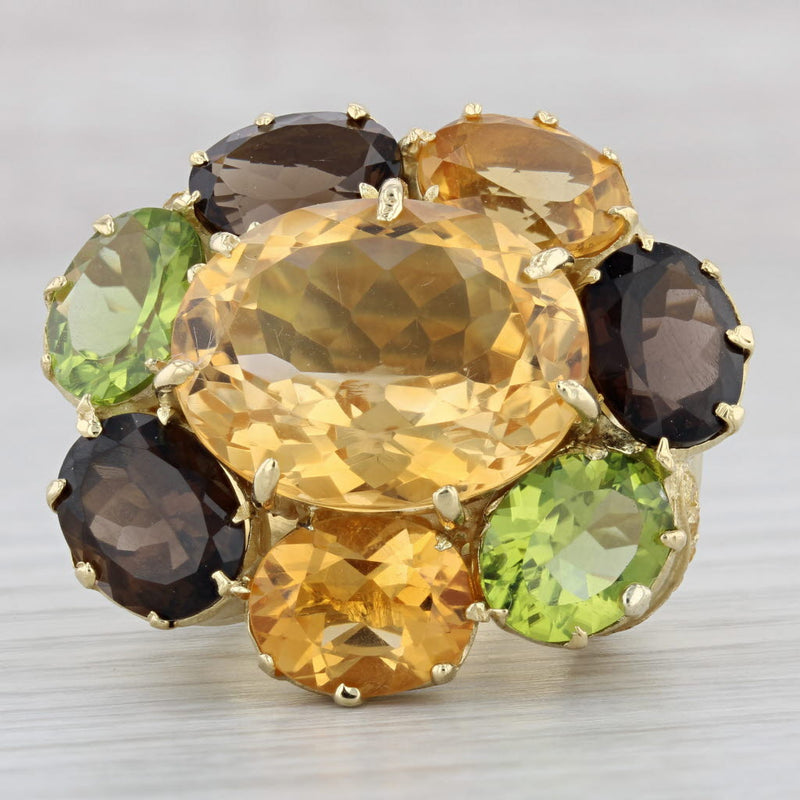 Gray 32.32ctw Large Gemstone Cocktail Cluster Ring 18k Gold Citrine Quartz Peridot
