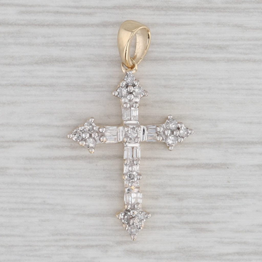 Gray 0.10ctw Diamond Cross Pendant 14k Yellow Gold