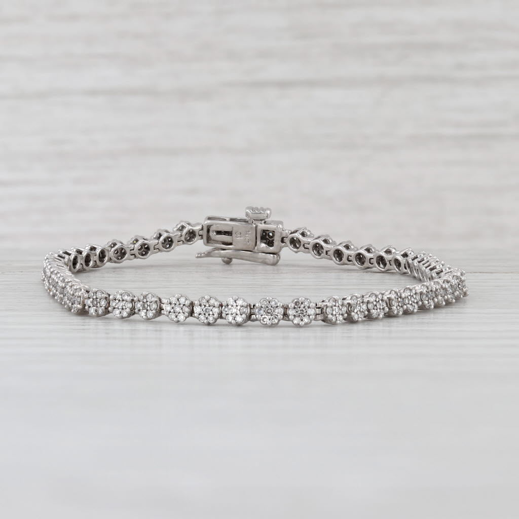 0.80ctw Diamond Tennis Bracelet 14k White Gold Bar Links 6.75" 3.1mm
