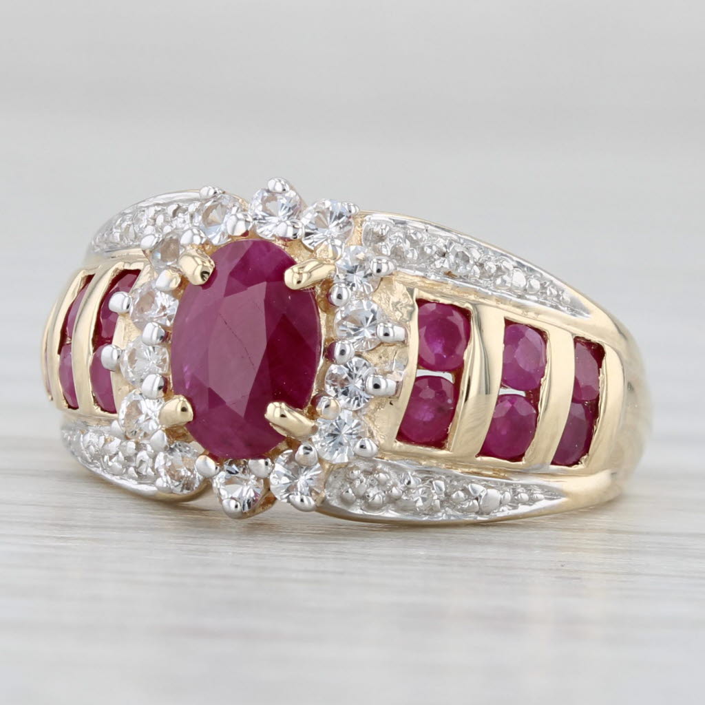 Light Gray 1.66ctw Ruby White Sapphire Halo Ring 10k Yellow Gold Size 6