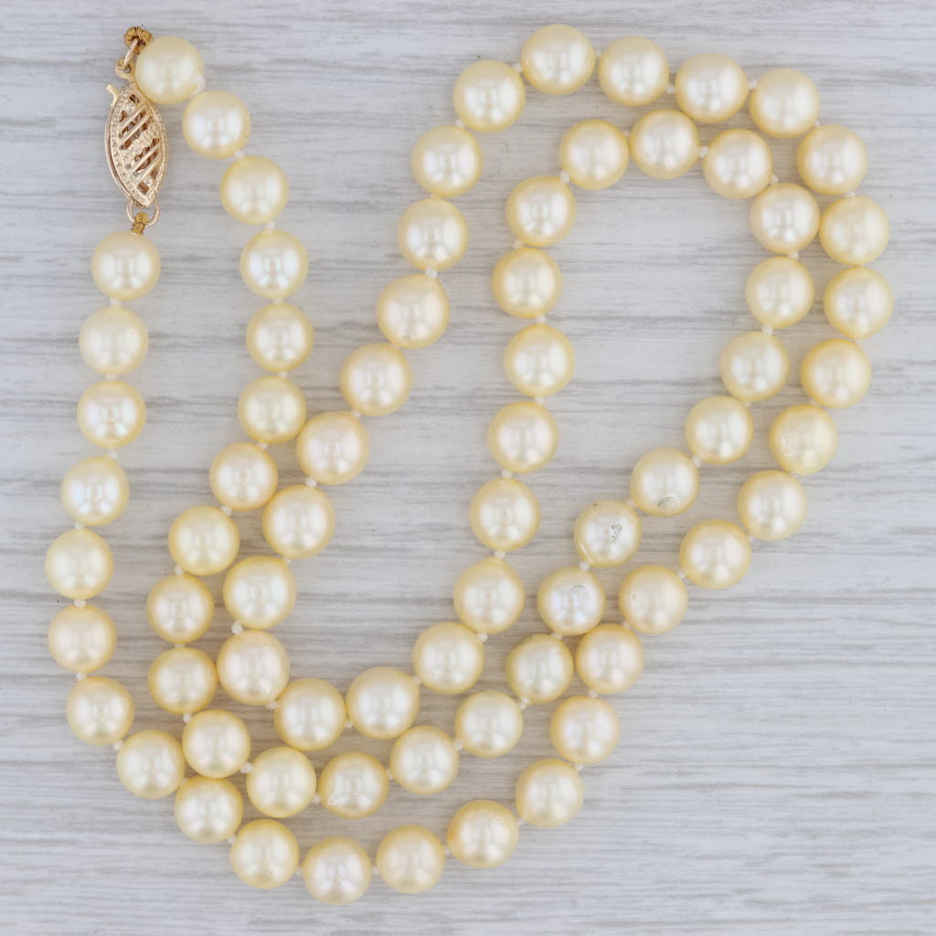 Gray Cultured Cream Pearl Bead Strand Necklace 14k Yellow Gold 19.75"