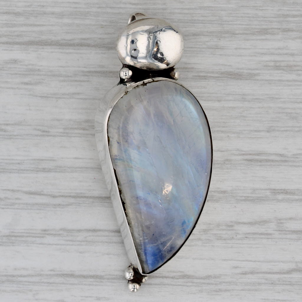 Dark Gray Iridescent Rainbow Labradorite Statement Pendant Sterling Silver