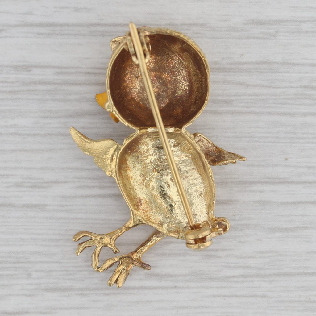 Gray Vintage Little Chicken Brooch 18k Yellow Gold Enamel Pin