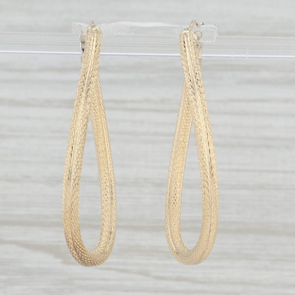 Light Gray Rope Etched Oval Hoop Earrings 14k Yellow Gold Snap Top Hoops