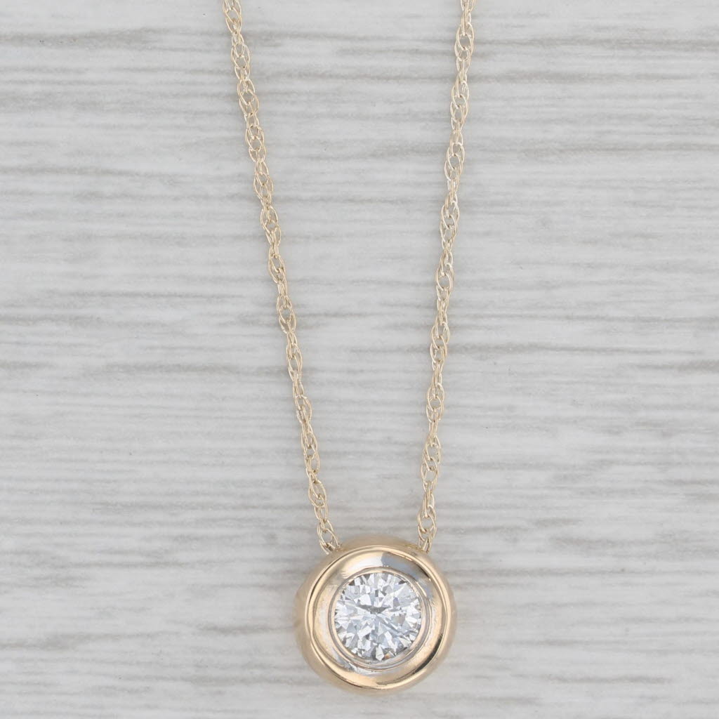 Gray 0.50ct Diamond Solitaire Pendant Necklace 14k Yellow Gold 18.5" Rope Chain