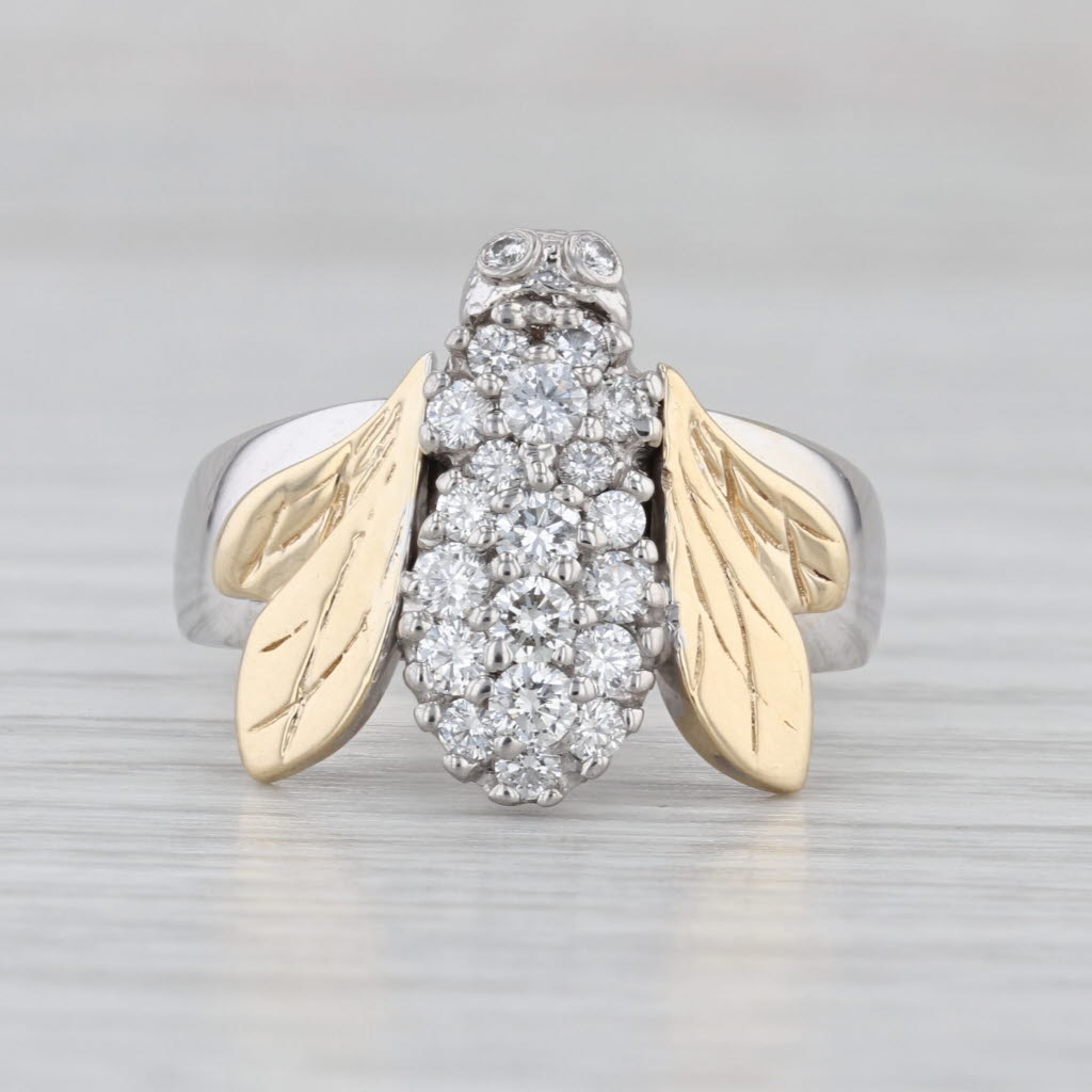 0.66ctw Pave Diamond Bee Ring 14k Yellow White Gold Size 8.5Cocktail