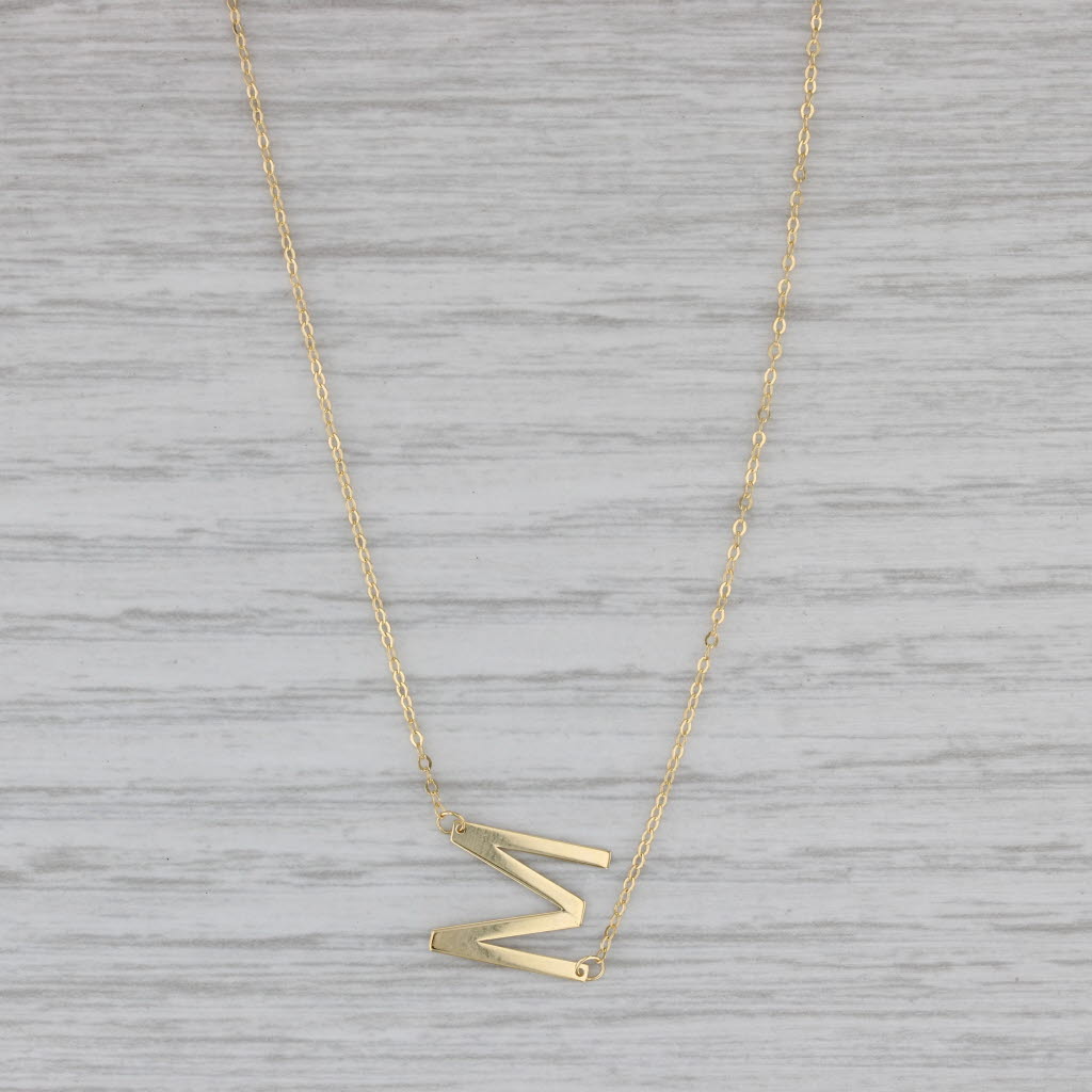 Gray New Letter Initial "M" Pendant Cable Chain Necklace 18" 14k Yellow Gold