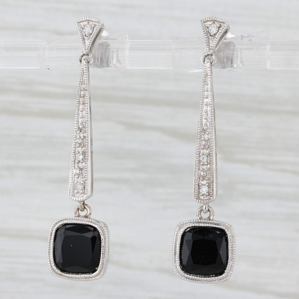 Light Gray 2.35ctw Onyx Diamond Journey Dangle Earrings 10k White Gold Drops