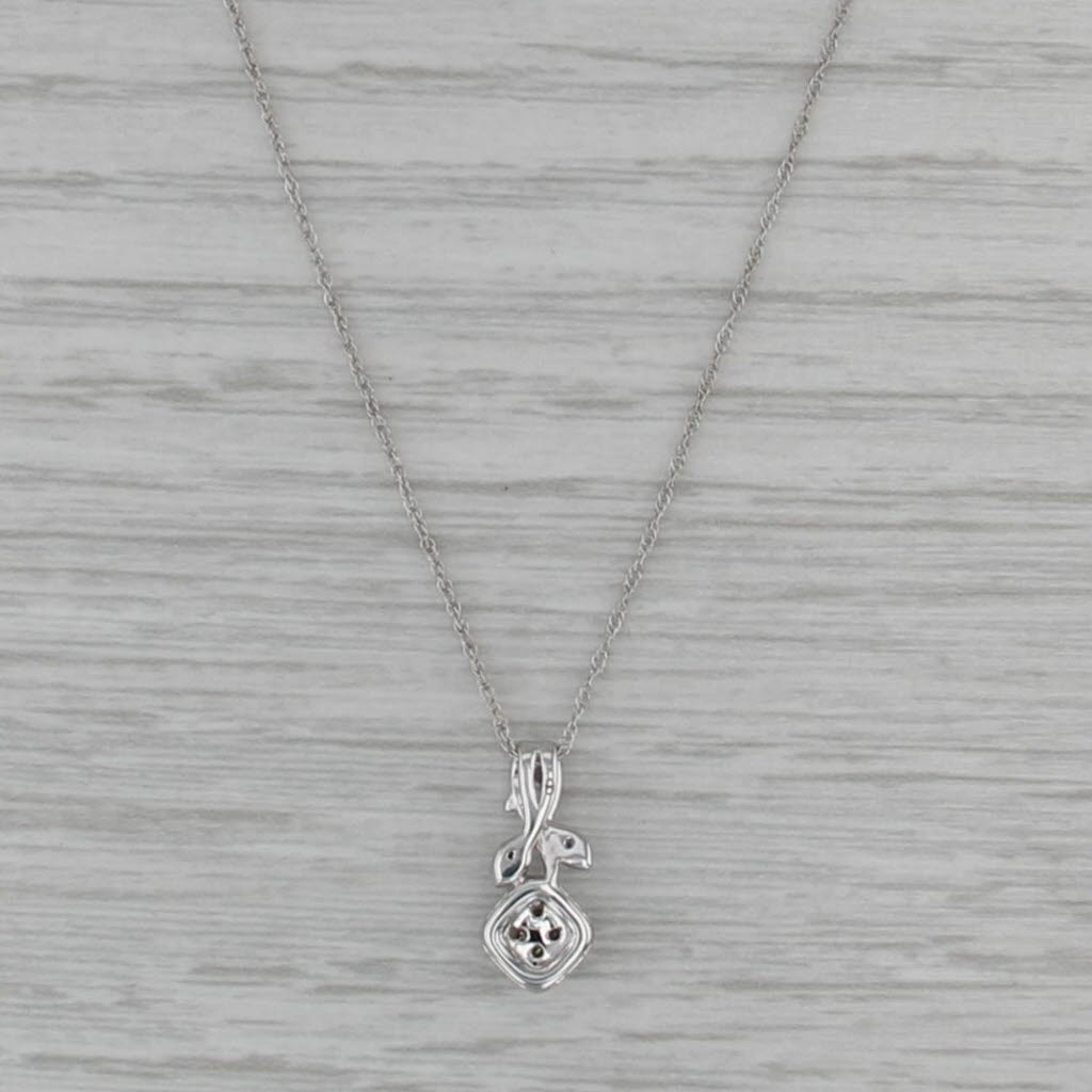 Diamond Sapphire Flower Pendant Necklace 10k White Gold 18.5" Rope Chain