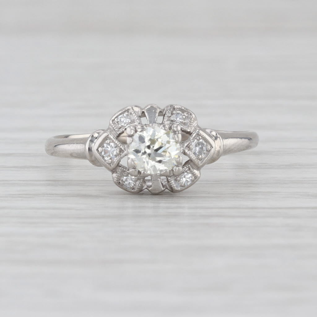 Art Deco 0.51ctw Old European Diamond Engagement Ring 900 Platinum Size 10.25