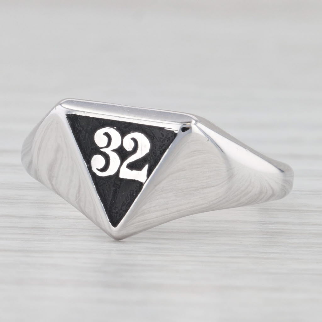 Light Gray Vintage Unique 32nd Degree Scottish Rite Masonic Signet Ring 14k White Gold