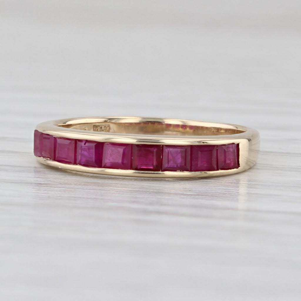 0.75ctw Ruby Ring 14k Yellow Gold Sz 4 Channel Set Square Stackable Wedding Band