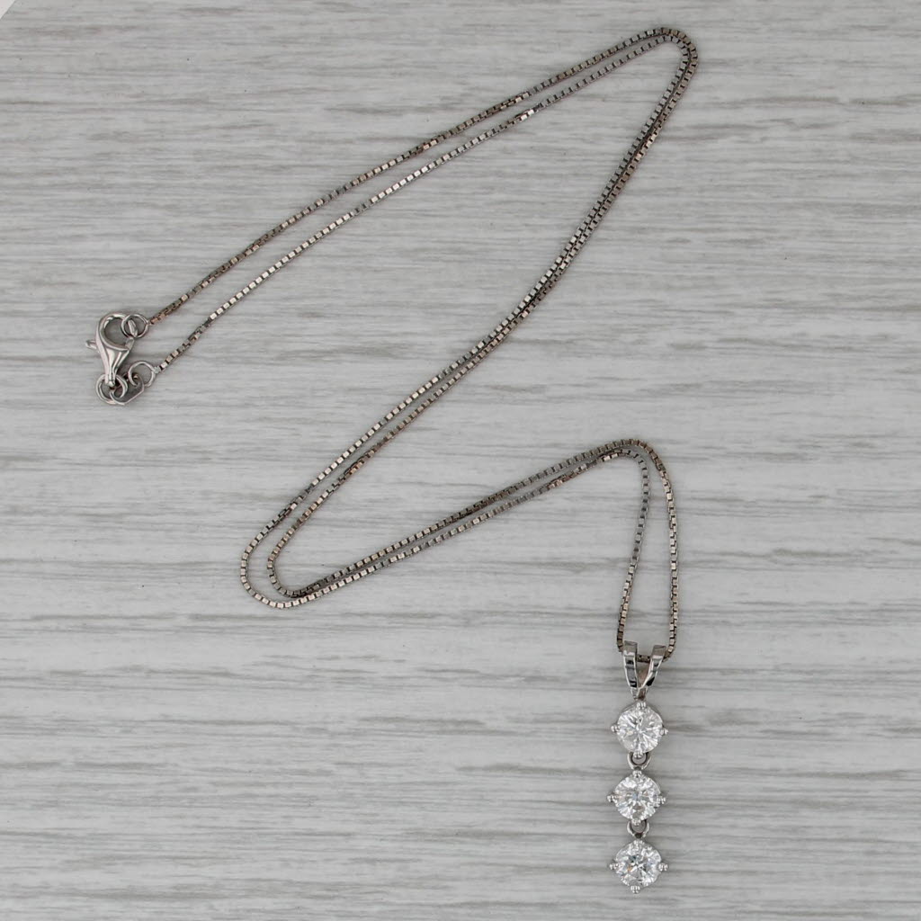 1.48ctw Round Diamond 3-Stone Journey Pendant Necklace 14k White Gold Box Chain