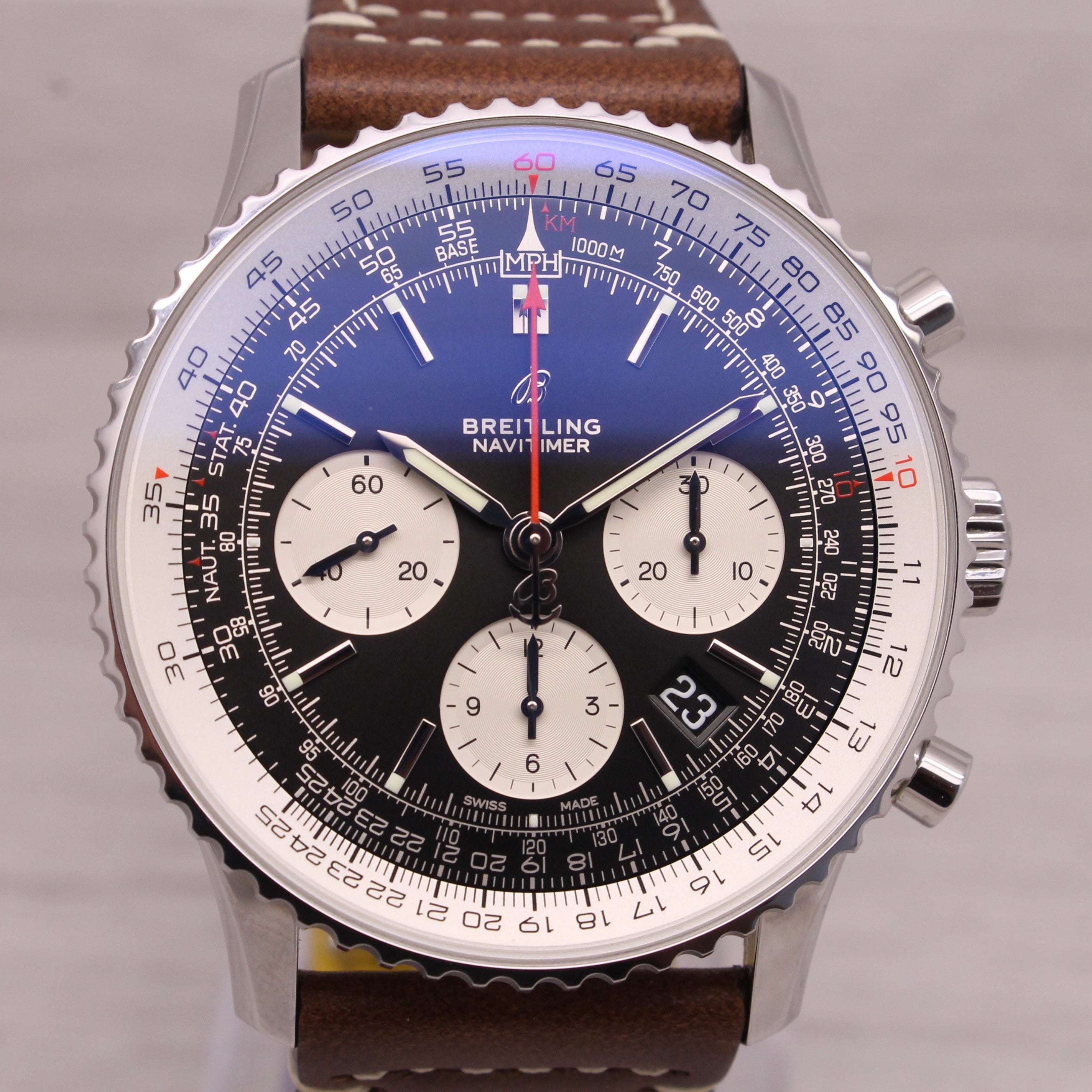 Gray Breitling Navitimer AB0121 Mens 43mm Steel Automatic Chronograph Watch w/ Box