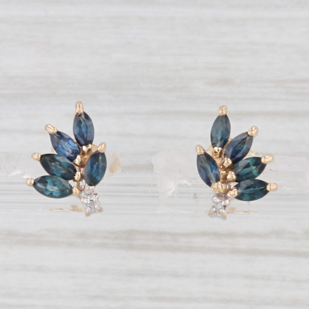 Light Gray 1ctw Blue Sapphire Diamond Stud Earrings 14k Yellow Gold